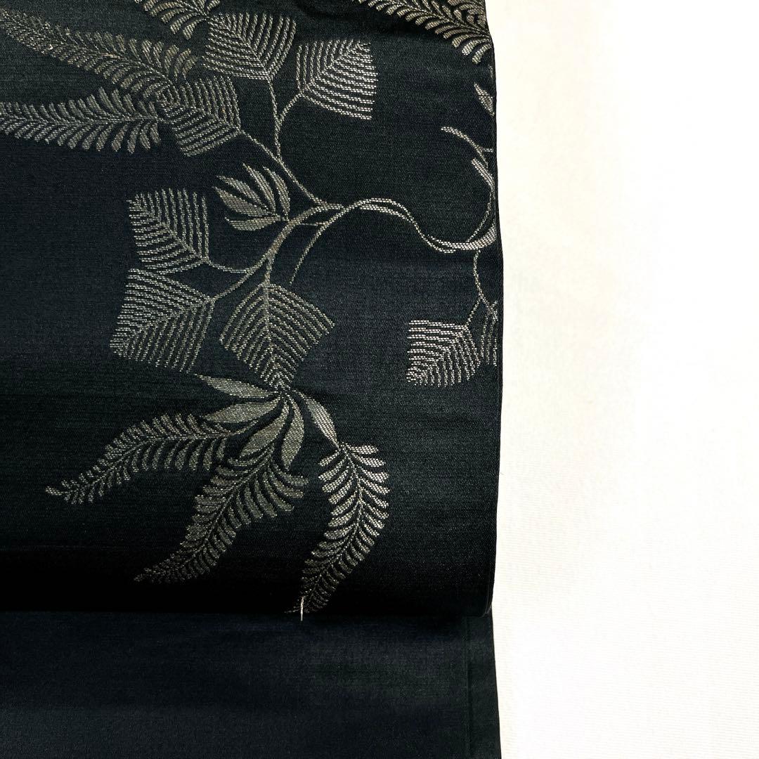 袋帯　アンティーク　昼夜帯　黒地　シダ　萩　リーフ模様　花模様　着物　013tz