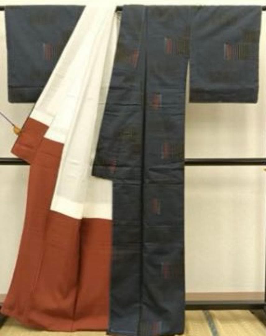 希少モデルサイズ　かっこいいセットしつけ糸付未使用大島紬　未使用お洒落袋帯