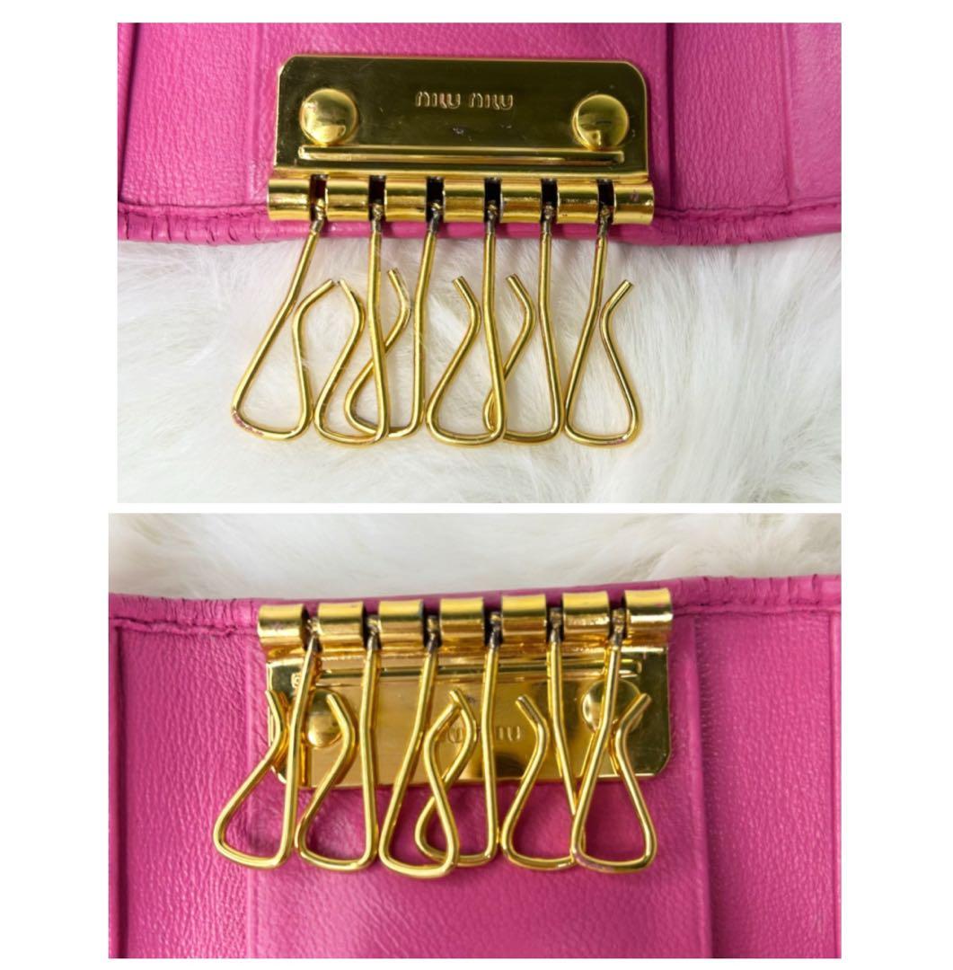 ✨付属品と箱付き✨ miu miu キーケース 6連 マテラッセ レザー ピンク