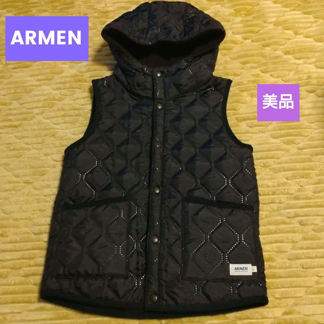 ARMEN アーメン リバーシブル フードキルティングベスト ネイビー