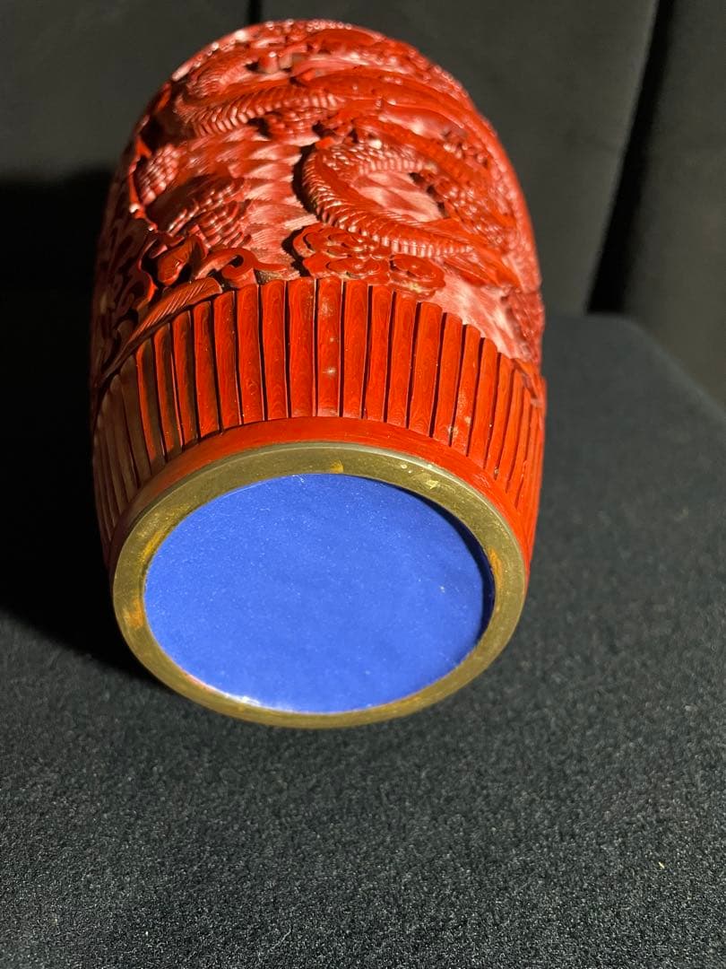 推朱　龍　銅器　漆器花瓶　ビンテージ骨董品