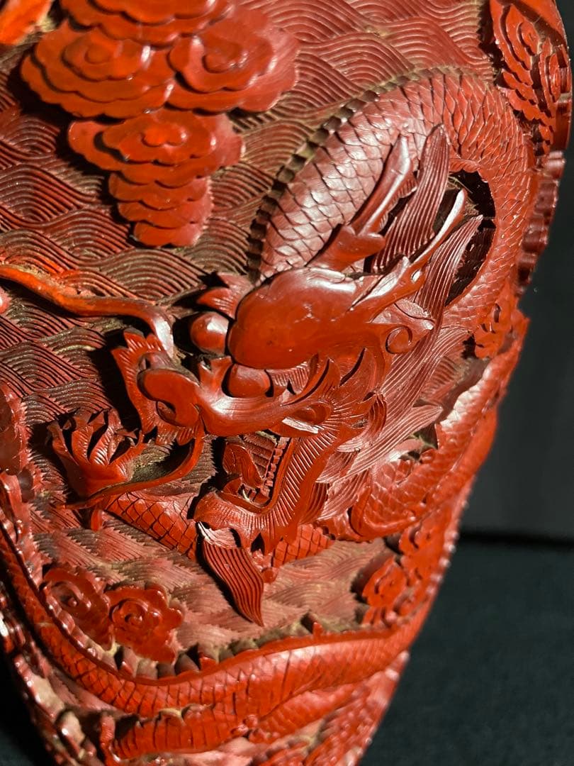 推朱　龍　銅器　漆器花瓶　ビンテージ骨董品