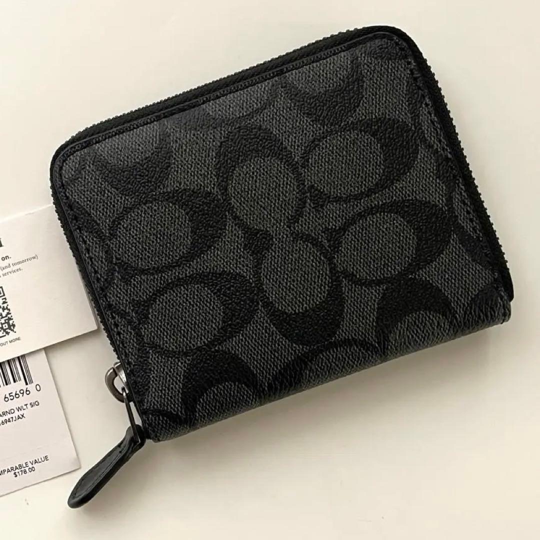 COACH コーチ 折財布 ジップ アラウンド シグネチャー ファスナー