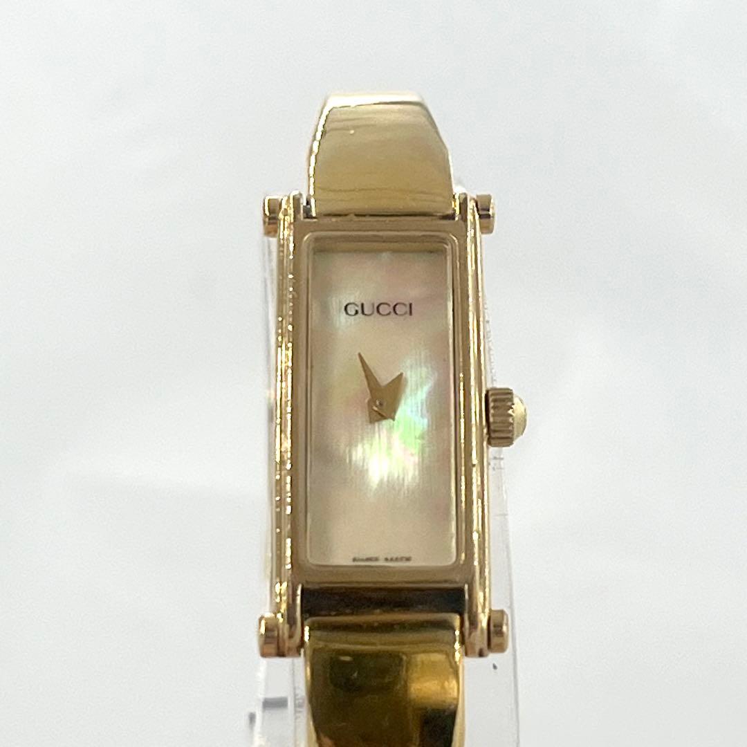 稼動 GUCCI シェル文字盤 1500L バングル ゴールド QZ 腕時計