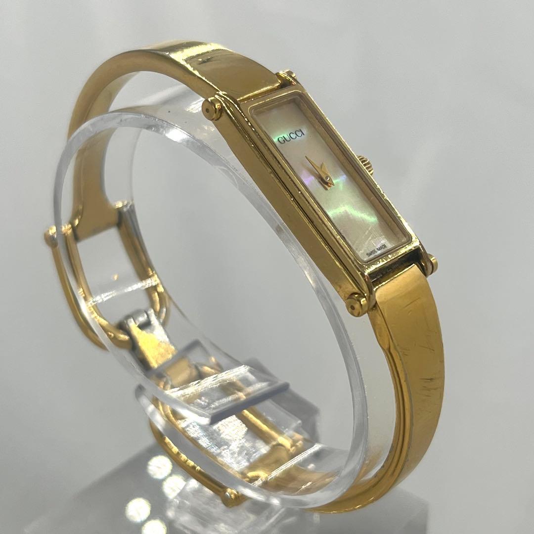 稼動 GUCCI シェル文字盤 1500L バングル ゴールド QZ 腕時計
