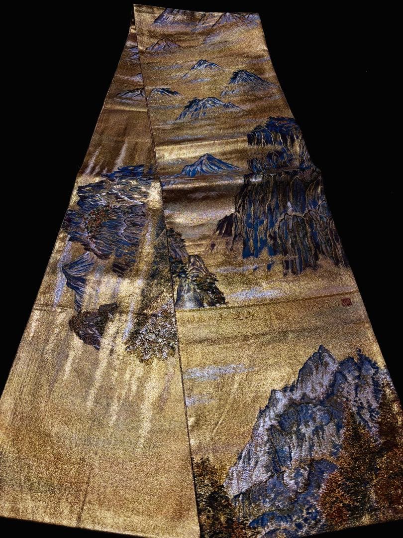 【美品】袋帯 細密織 本金箔 壮大な連山 全通柄