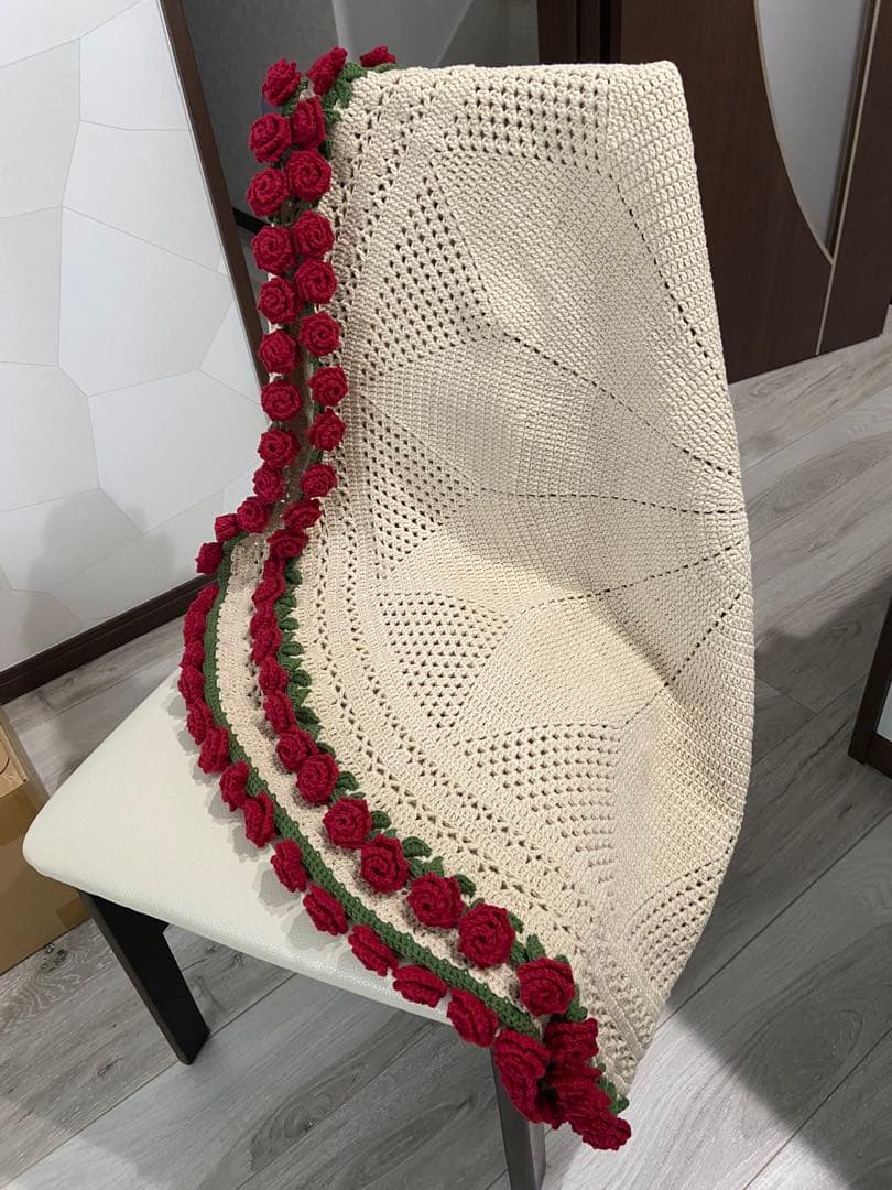 バラの花束ブランケット直径105cm，75本の大きなバラ，ストール