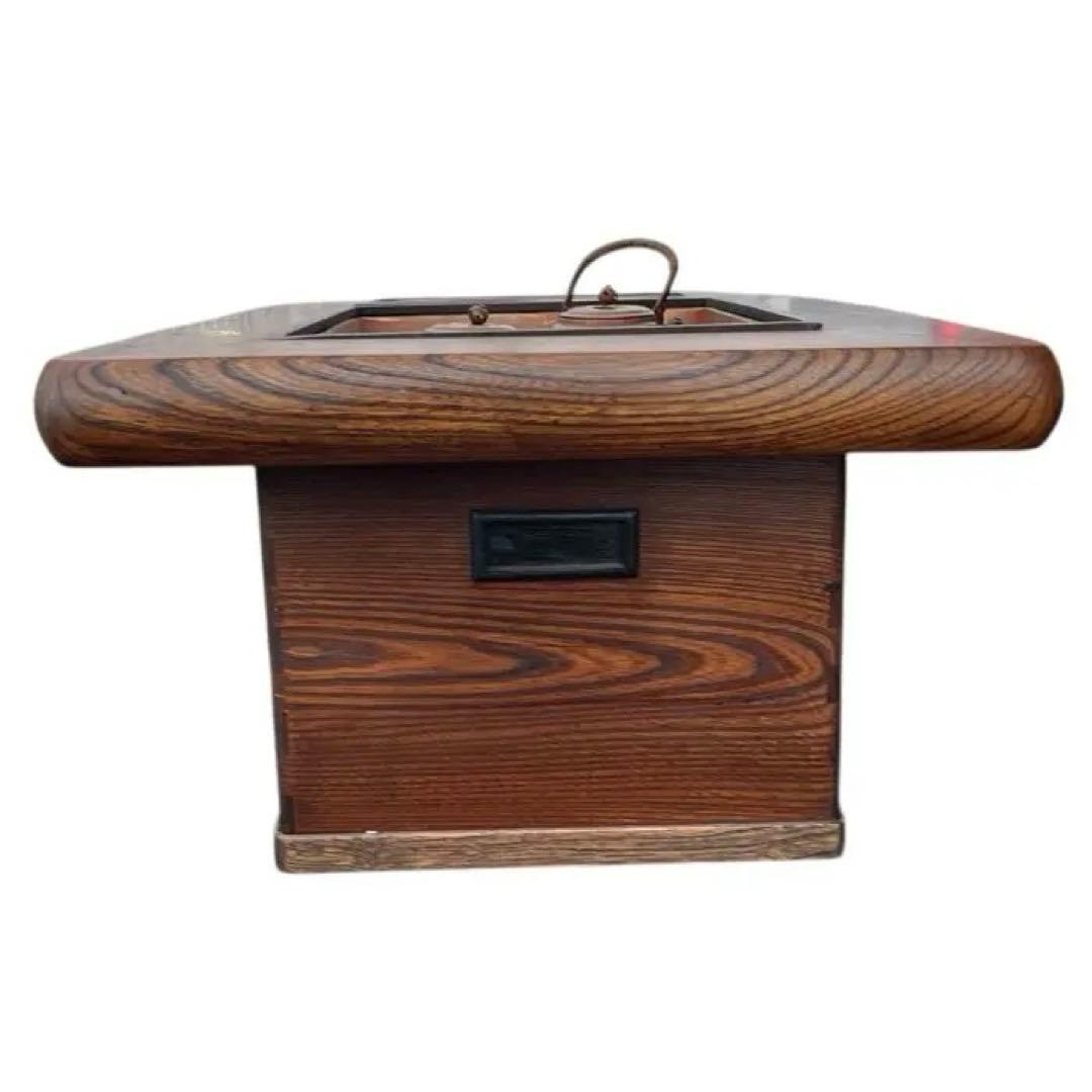 欅調 木製 長火鉢 銅板張り 引き出し付 囲炉裏火鉢 古民具