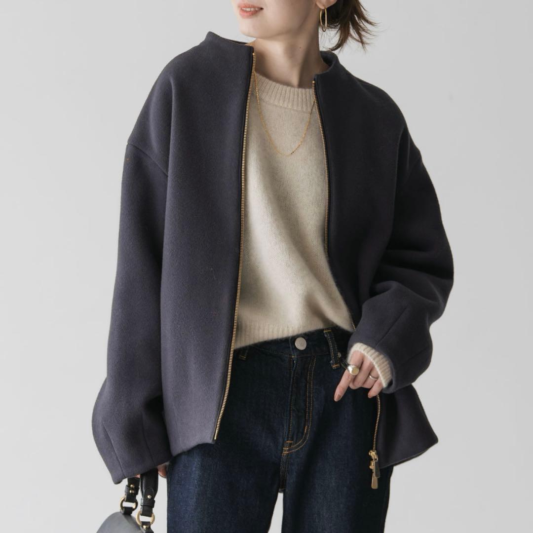 NOBLE ノーブル MTRレイズドネックジップコート 今季　チャコールグレー