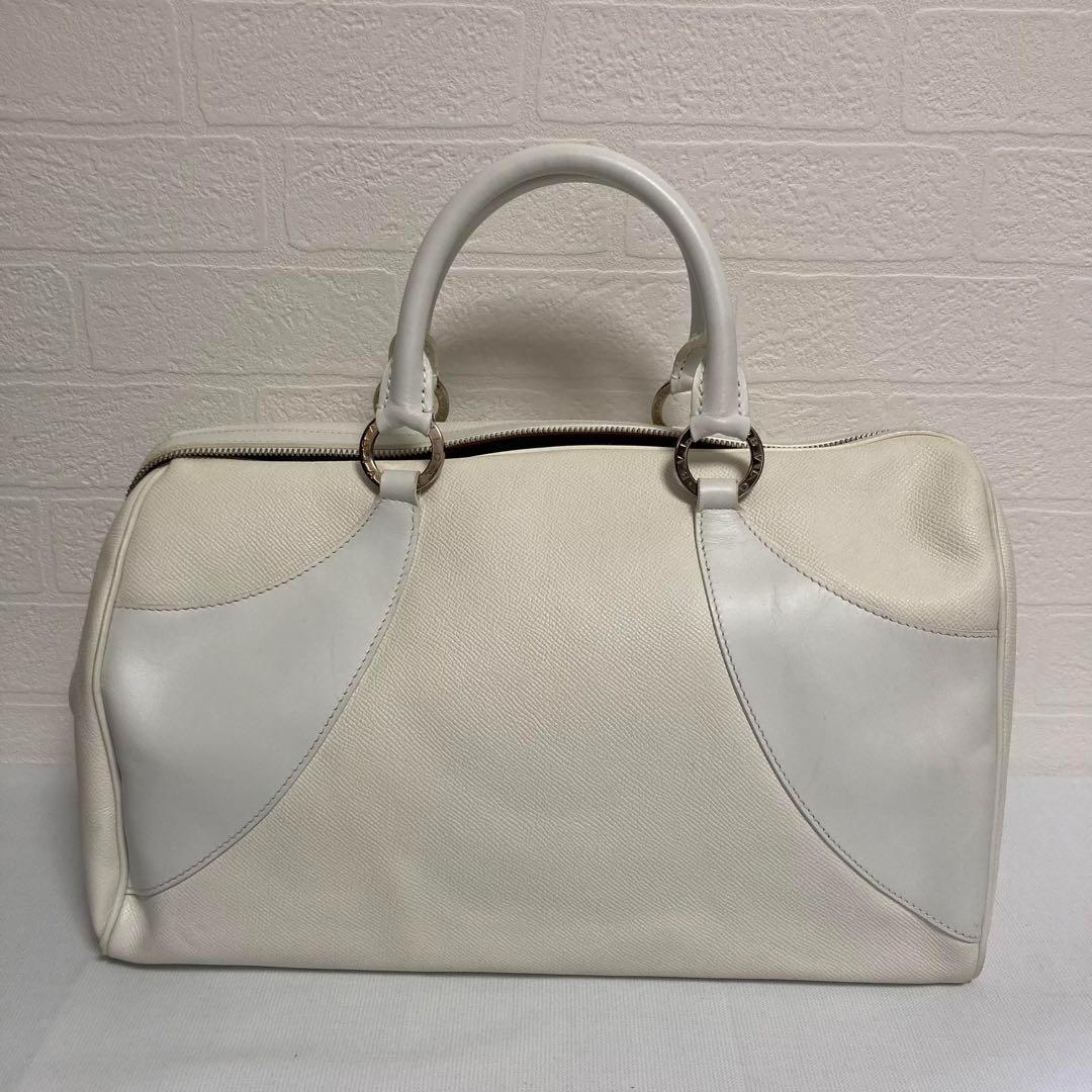 ブルガリ　ミニボストン　ホワイトカラー　レザー　リング　ハンドバッグ　白　高級