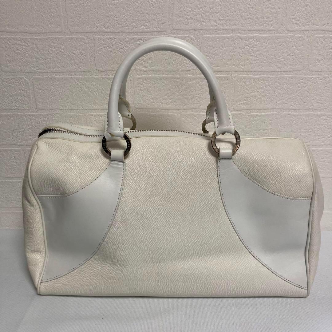 ブルガリ　ミニボストン　ホワイトカラー　レザー　リング　ハンドバッグ　白　高級