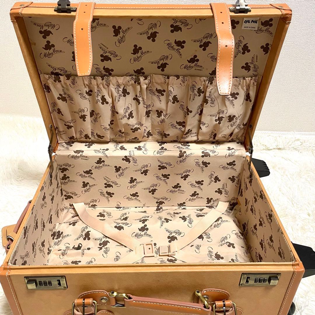 ディズニー Disney キャリーケース ミッキー ブラウン 総柄 レザー