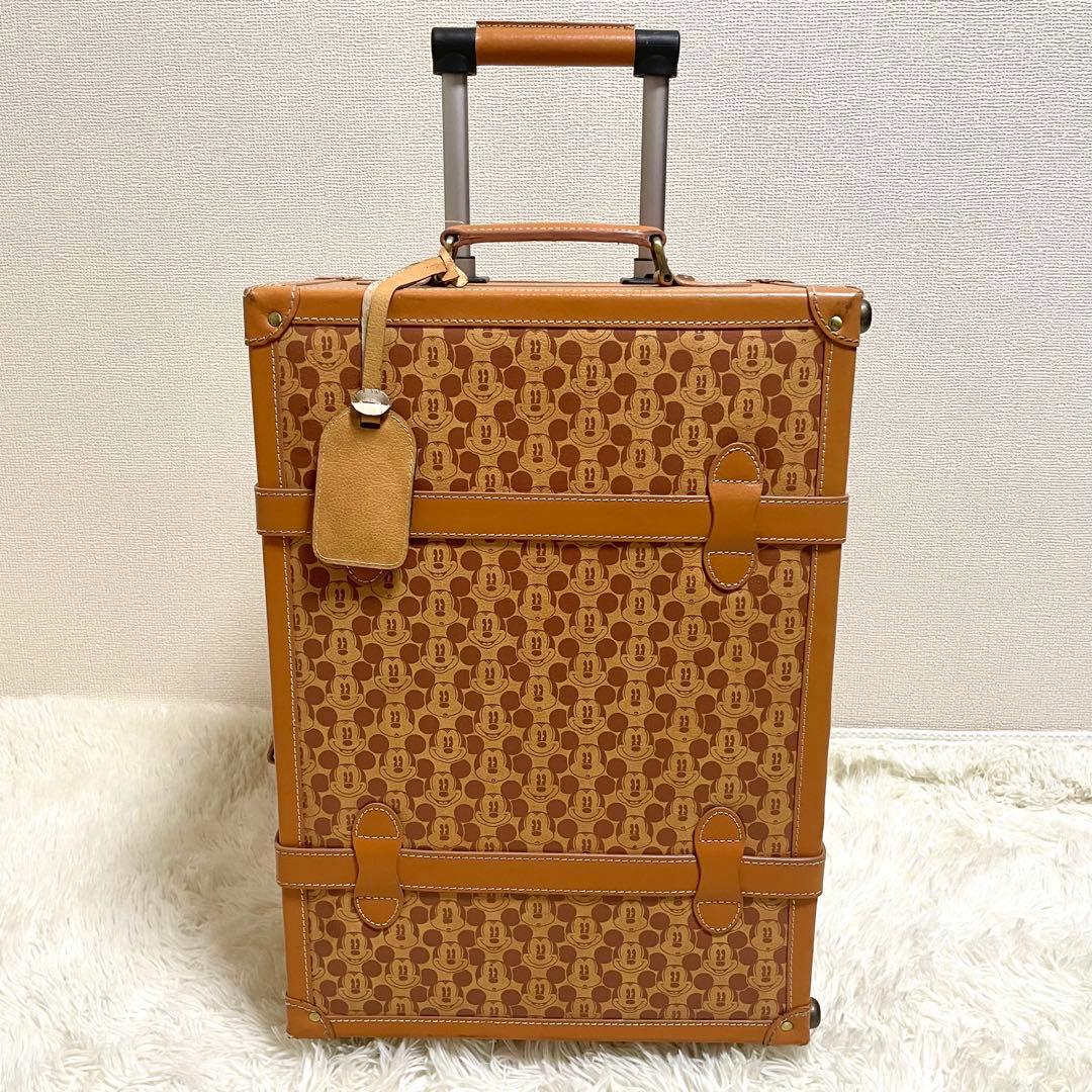 ディズニー Disney キャリーケース ミッキー ブラウン 総柄 レザー