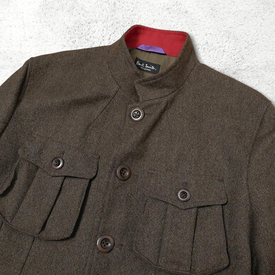 美品【ポールスミスコレクション】ウール サファリジャケット L 日本製 立襟 茶
