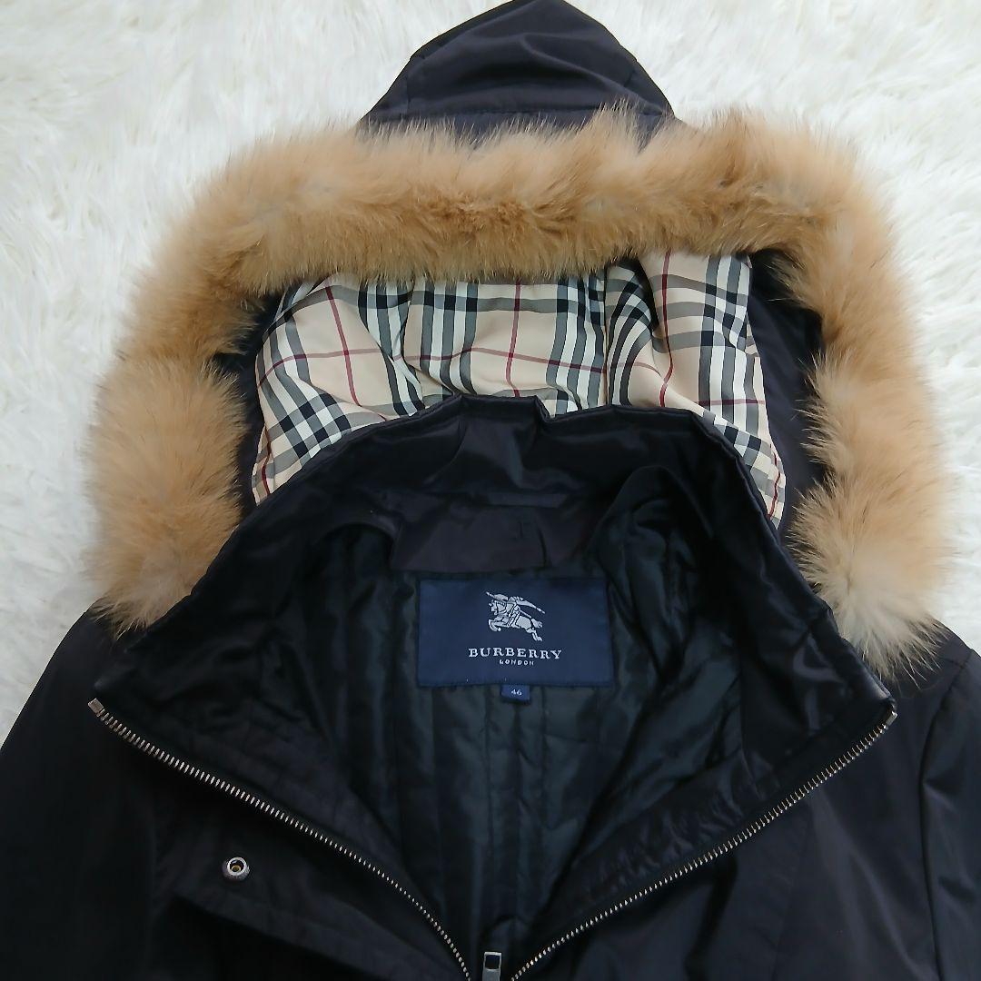 【BURBERRY】フードノバチェック　ベルト付　ロングコート　大きいサイズ46