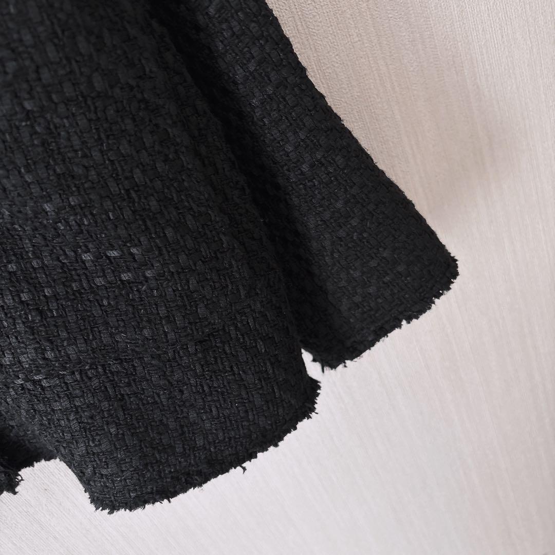 ピュアルセシン ツイードノーカラージャケット　黒