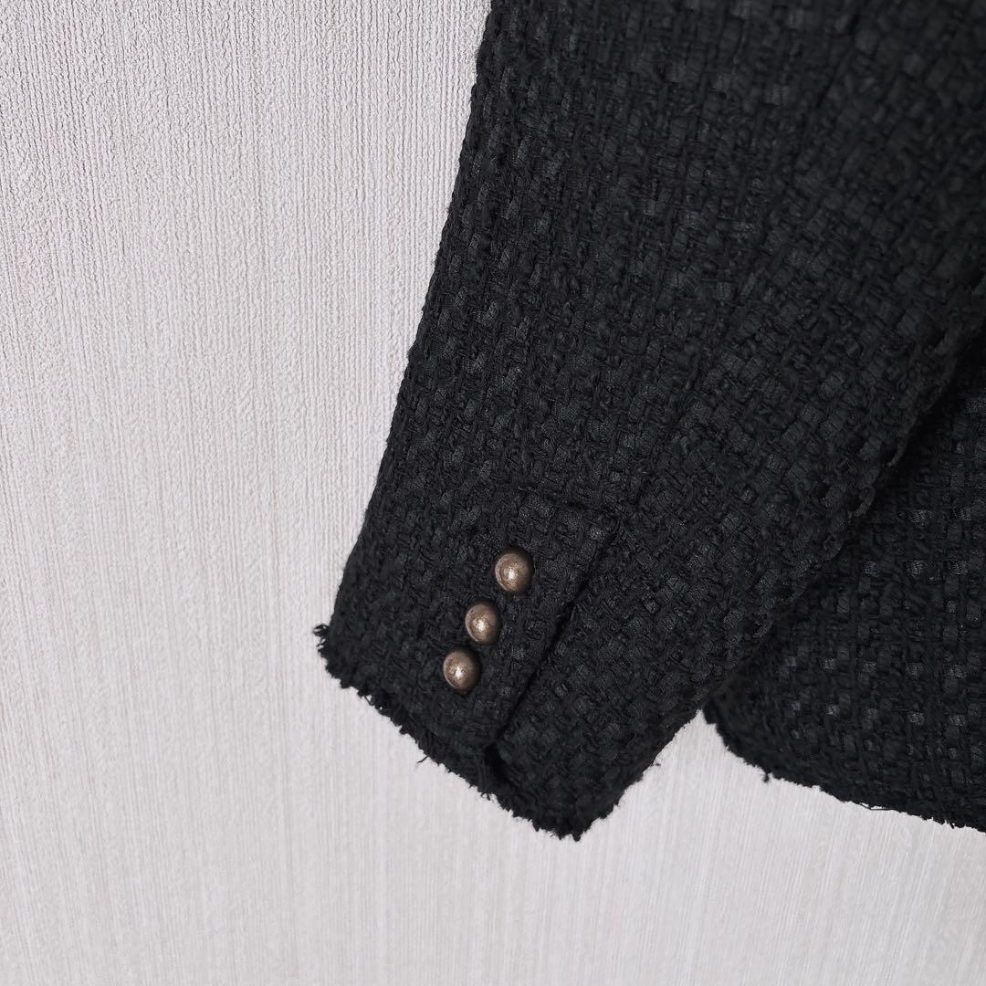 ピュアルセシン ツイードノーカラージャケット　黒