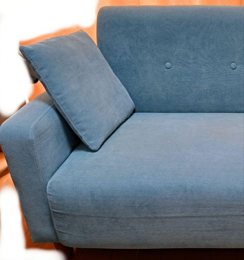 水色　無地　ソファ　２人掛け