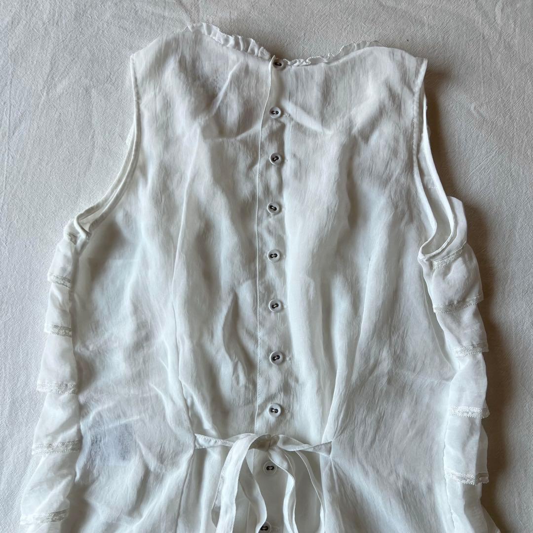 【高級】PINK HOUSE ノースリーブ チュニック フランス製レース フリル