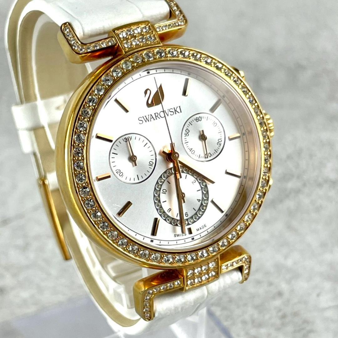 稼働品✨人気 Swarovski スワロフスキー 腕時計 ゴールド クロノグラフ
