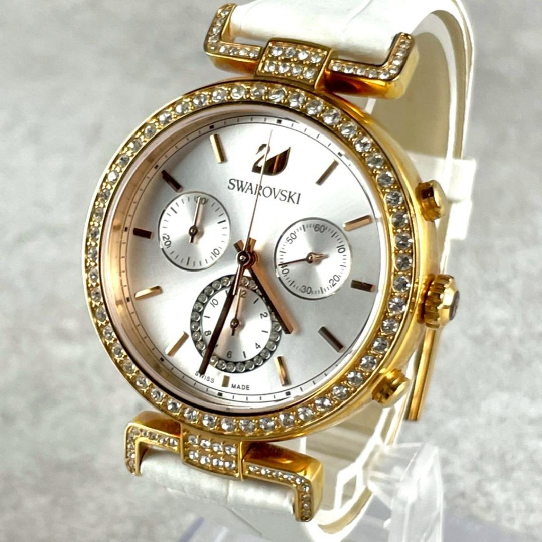 稼働品✨人気 Swarovski スワロフスキー 腕時計 ゴールド クロノグラフ