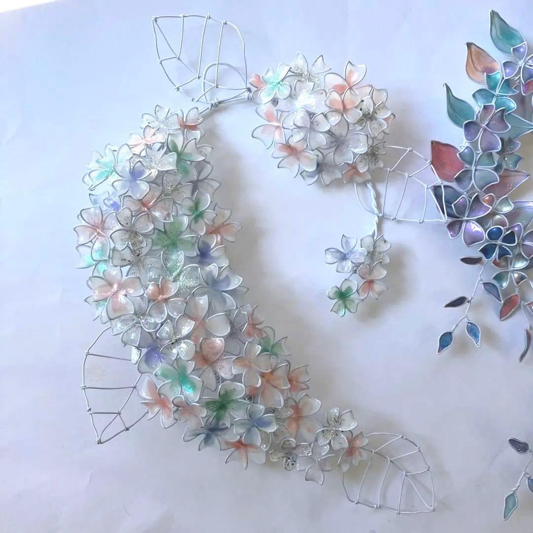 特注　大きなオーロラフラワーボタニカルリース　ワイヤークラフト　ディップアート