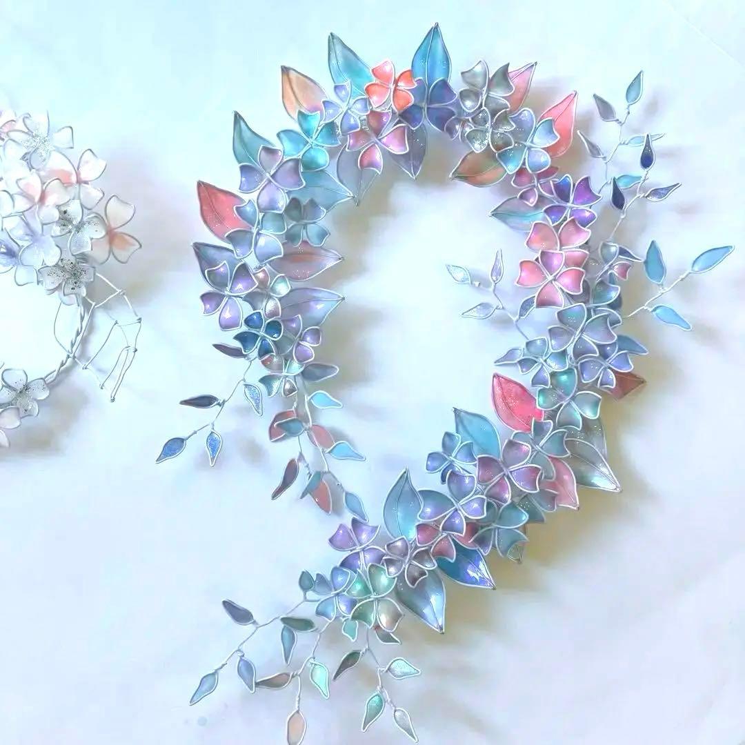 特注　大きなオーロラフラワーボタニカルリース　ワイヤークラフト　ディップアート