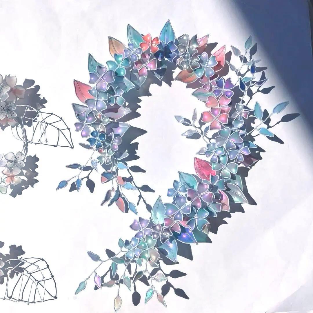 特注　大きなオーロラフラワーボタニカルリース　ワイヤークラフト　ディップアート