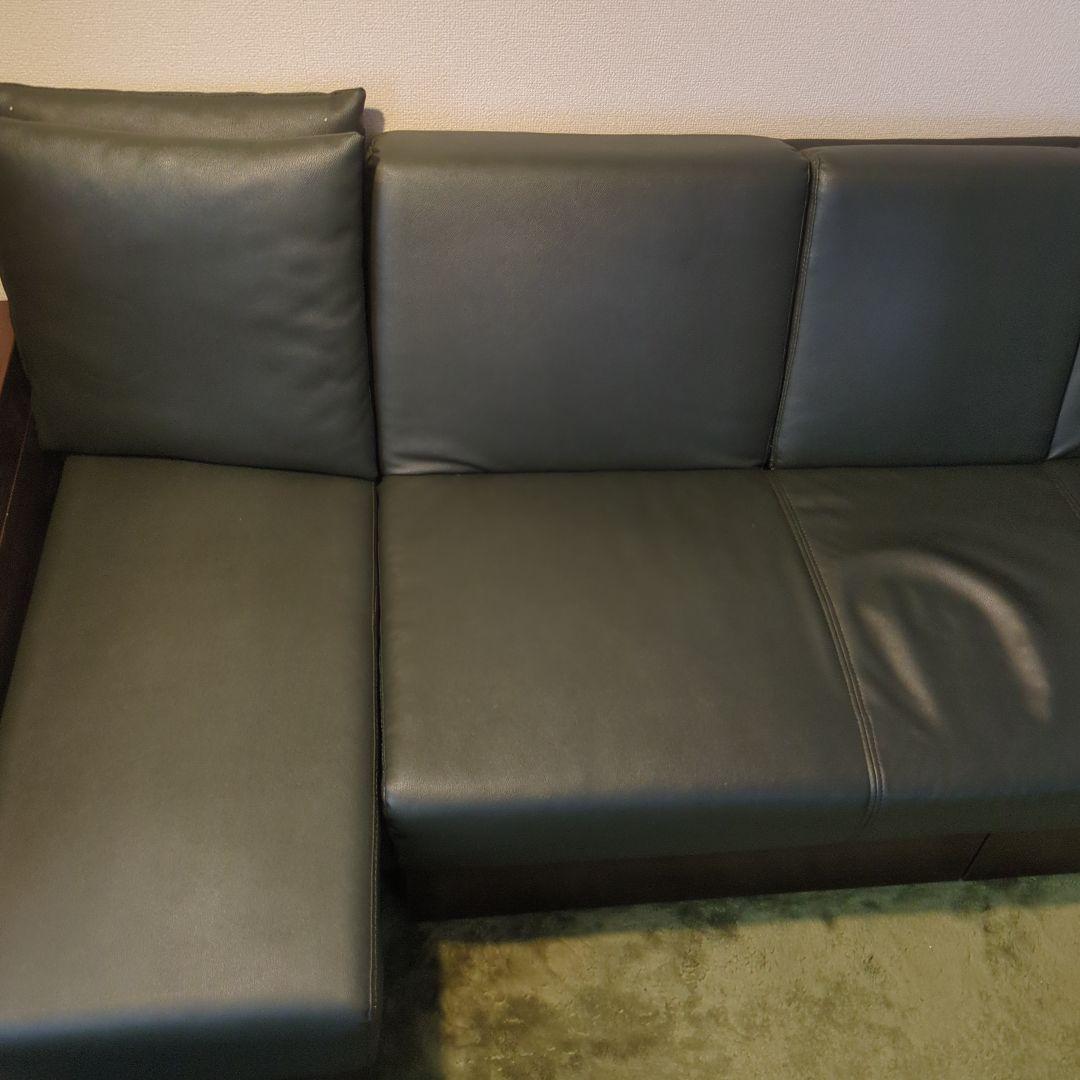 DORIS 3人掛けソファ ソファーベッド 肘付き レザー スツール付き