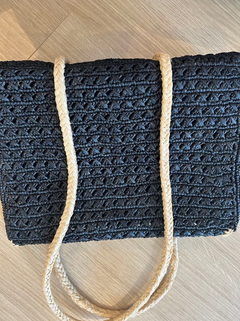 最終価格MAISON N.H ブラックかごバッグラフィア　定価4万弱美品