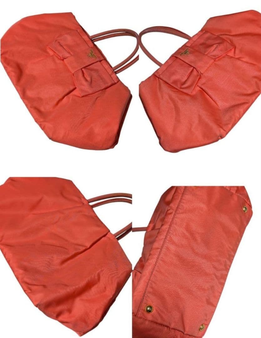 プラダ PRADA トートバッグ リボン テスート ナイロン オレンジ 美品