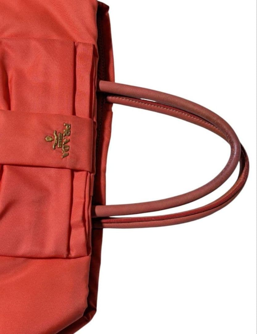プラダ PRADA トートバッグ リボン テスート ナイロン オレンジ 美品