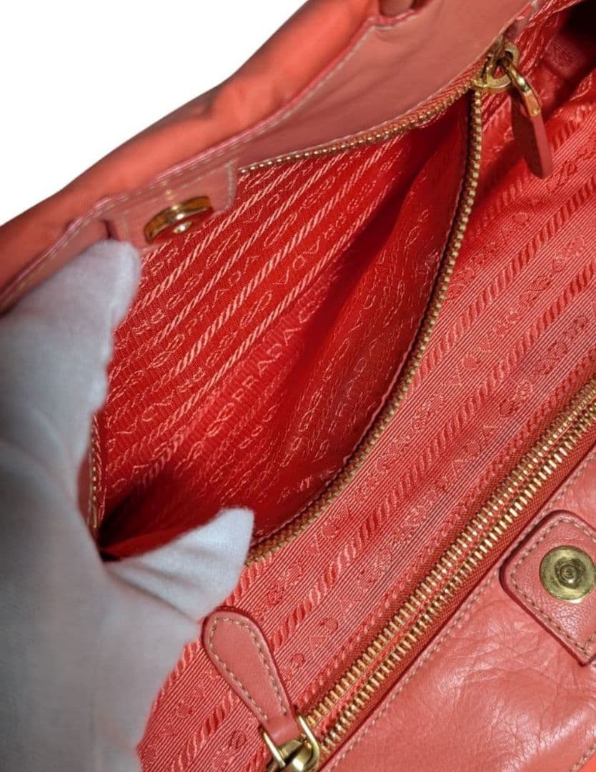 プラダ PRADA トートバッグ リボン テスート ナイロン オレンジ 美品