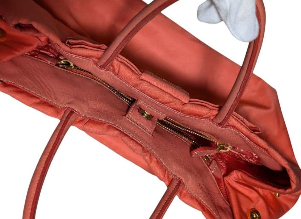 プラダ PRADA トートバッグ リボン テスート ナイロン オレンジ 美品