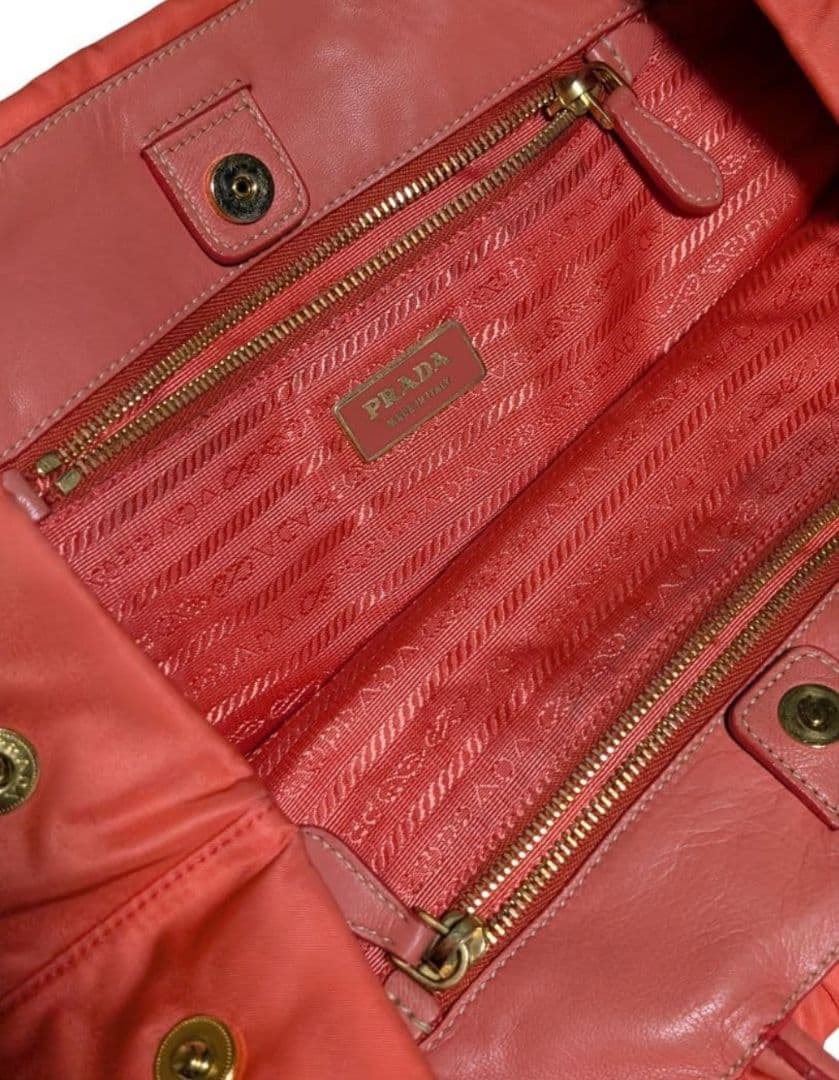 プラダ PRADA トートバッグ リボン テスート ナイロン オレンジ 美品