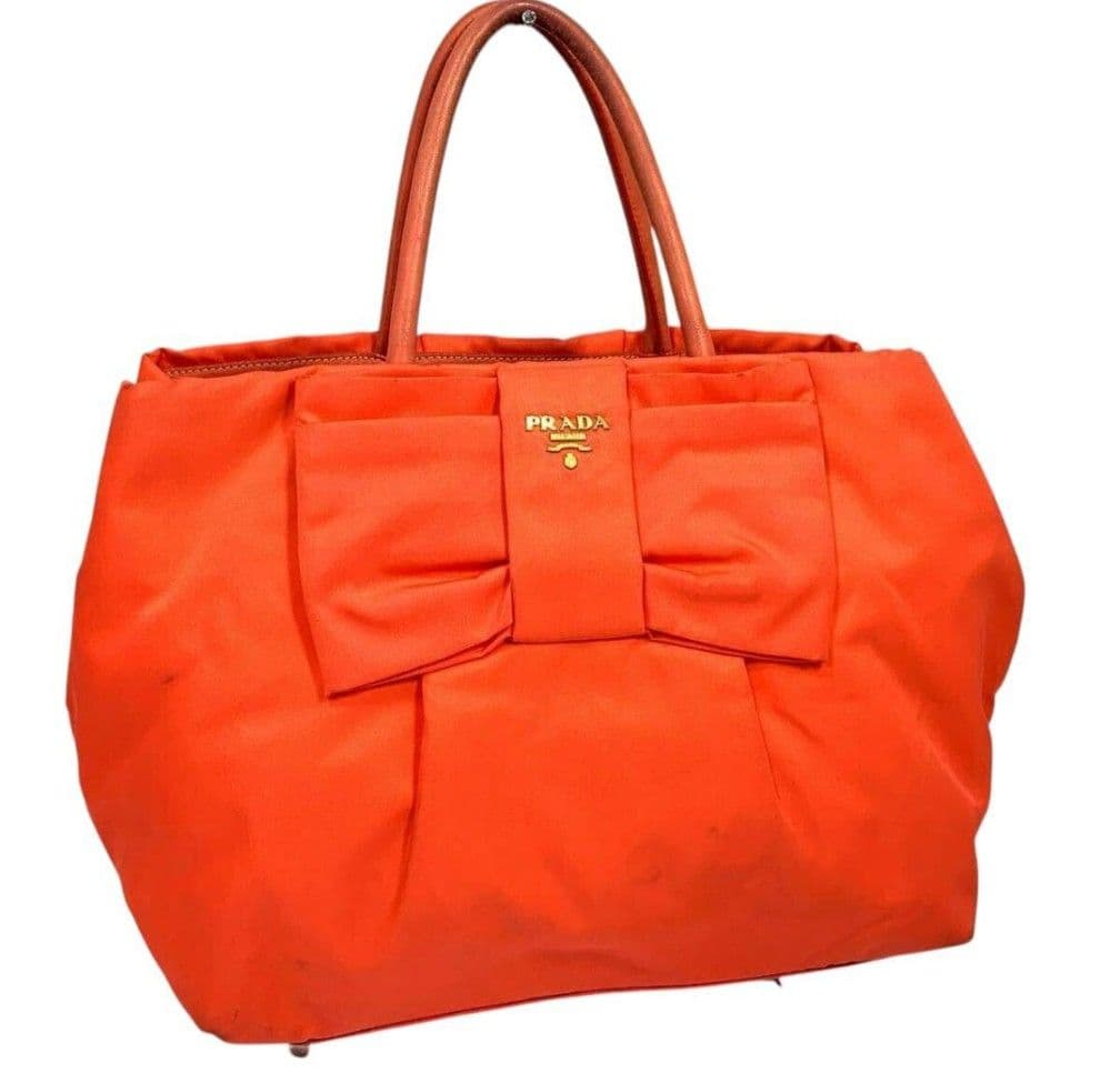 プラダ PRADA トートバッグ リボン テスート ナイロン オレンジ 美品