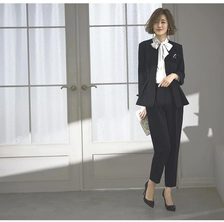 セレモニースーツ 3点セット ジャケット ボウタイブラウス テーパードパンツ