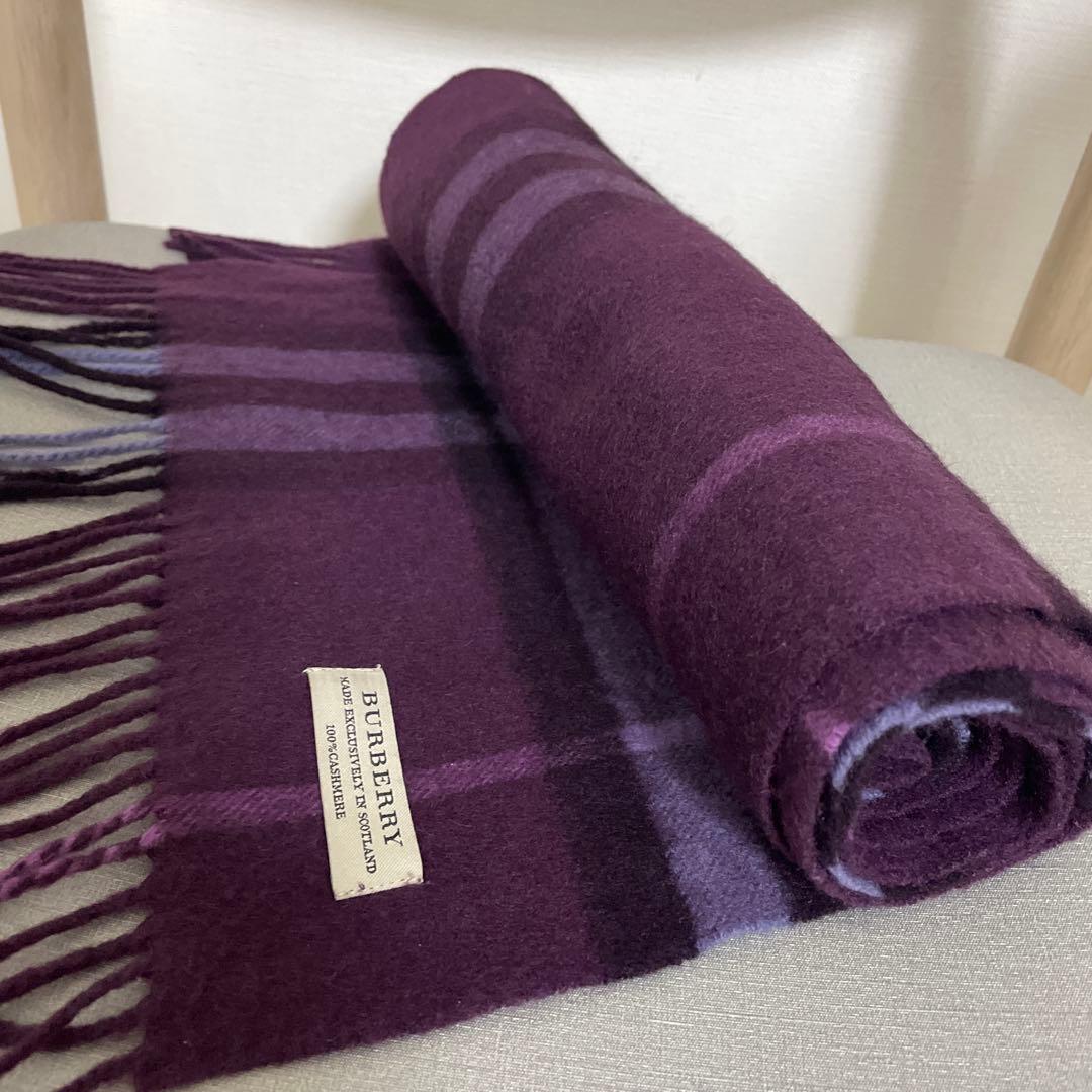 Burberry 100%カシミヤ　紫マフラー