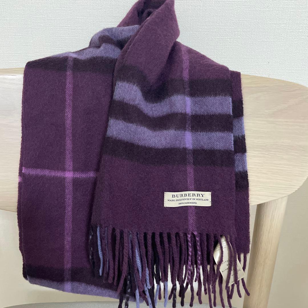 Burberry 100%カシミヤ　紫マフラー