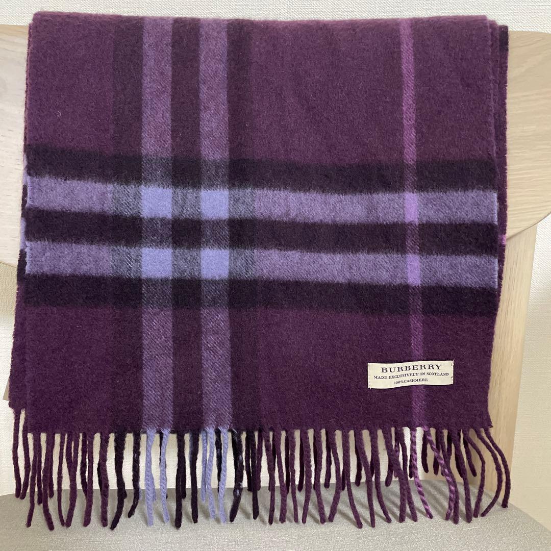 Burberry 100%カシミヤ　紫マフラー