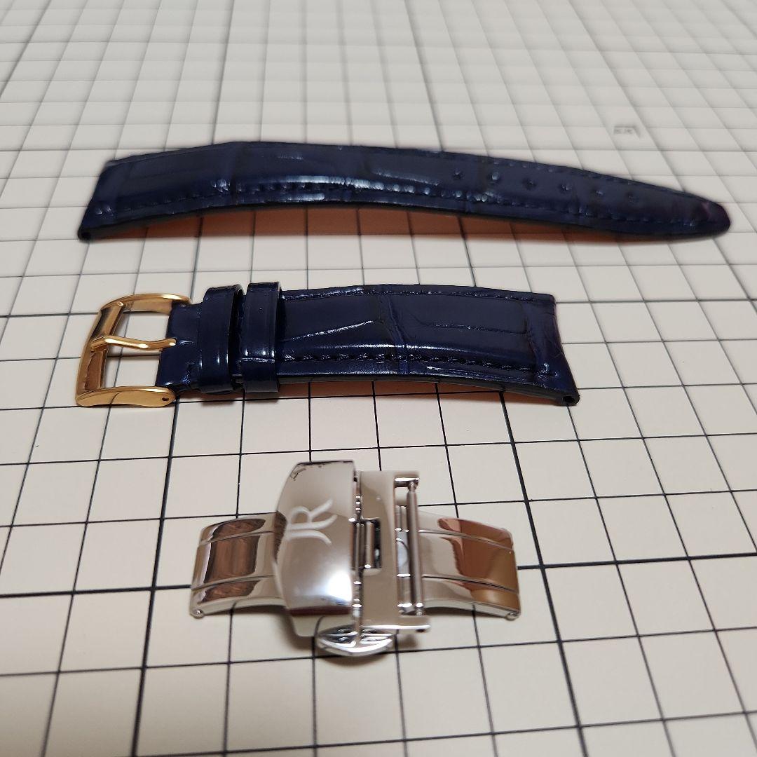 ジャンルソー 時計ベルト ネイビークロコ 22mm Dバックルセット