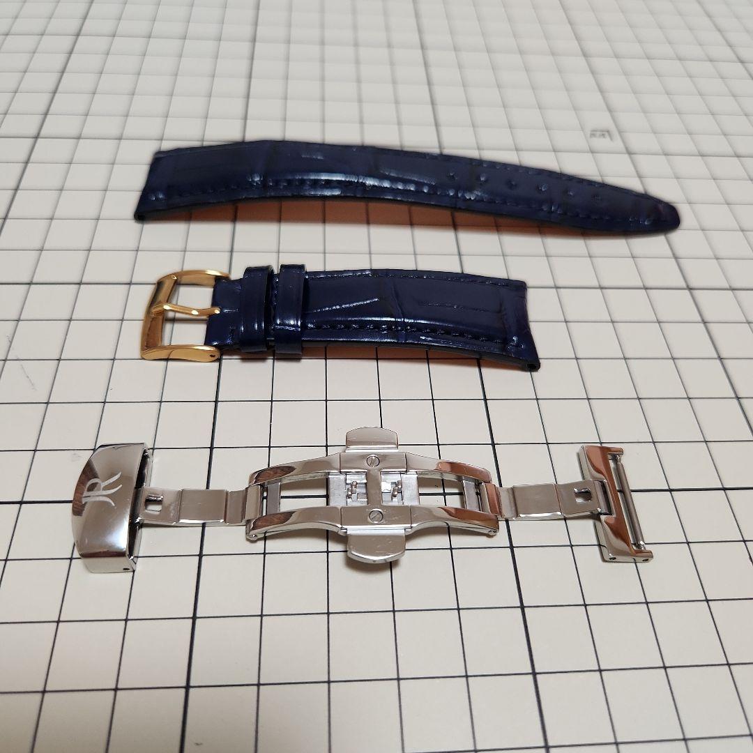 ジャンルソー 時計ベルト ネイビークロコ 22mm Dバックルセット