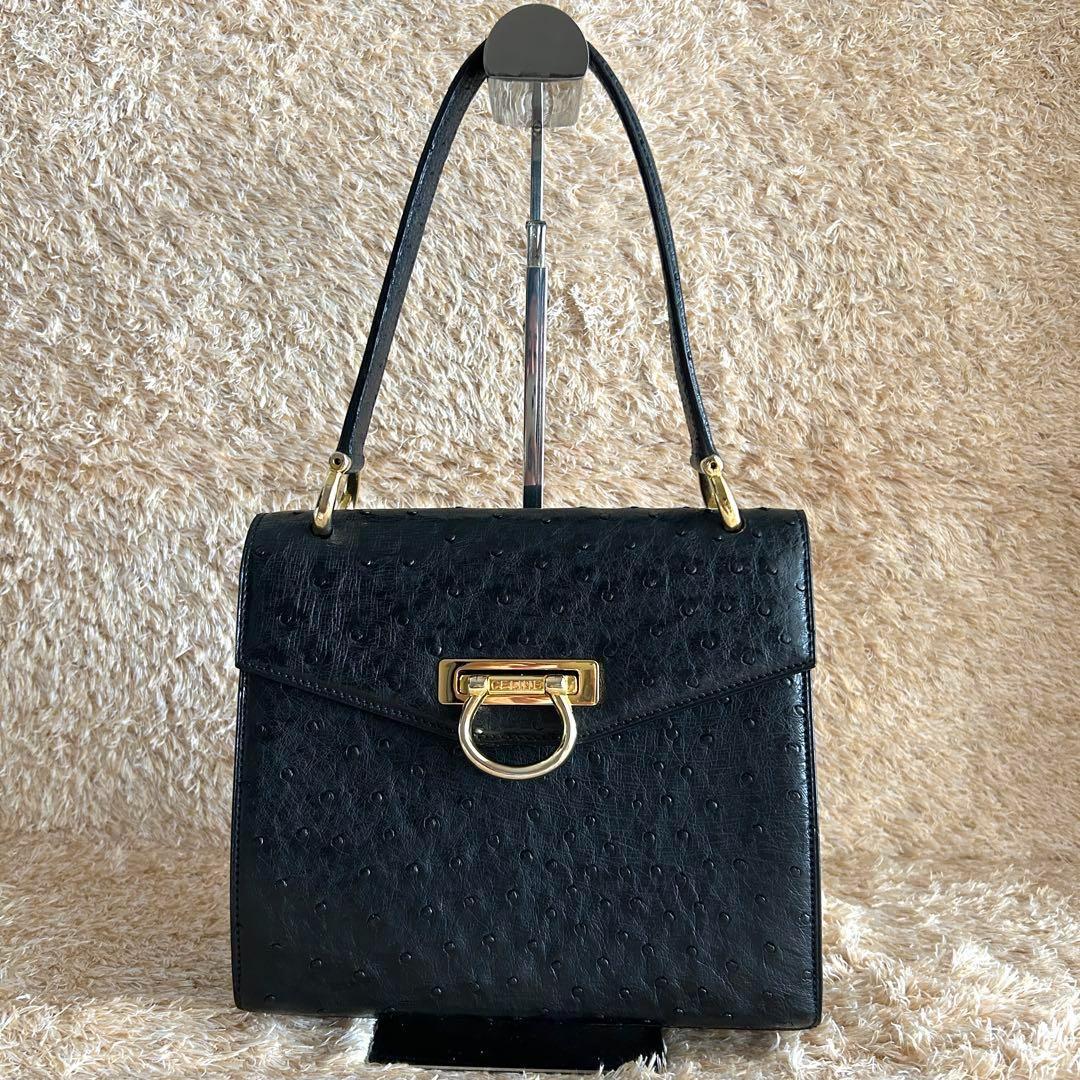 美品✨ セリーヌ オーストリッチ ワンハンドル ショルダーバッグ ブラック