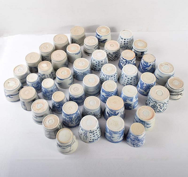 Q　古伊万里　染付　花文　酒盃　ぐい呑　43客まとめて　M　R5096C