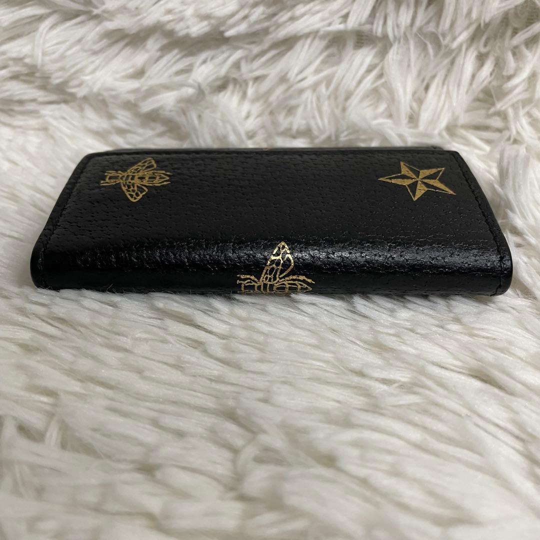 極美品　GUCCI 6連キーケース　アニマリエ　蜂　星　本革　黒
