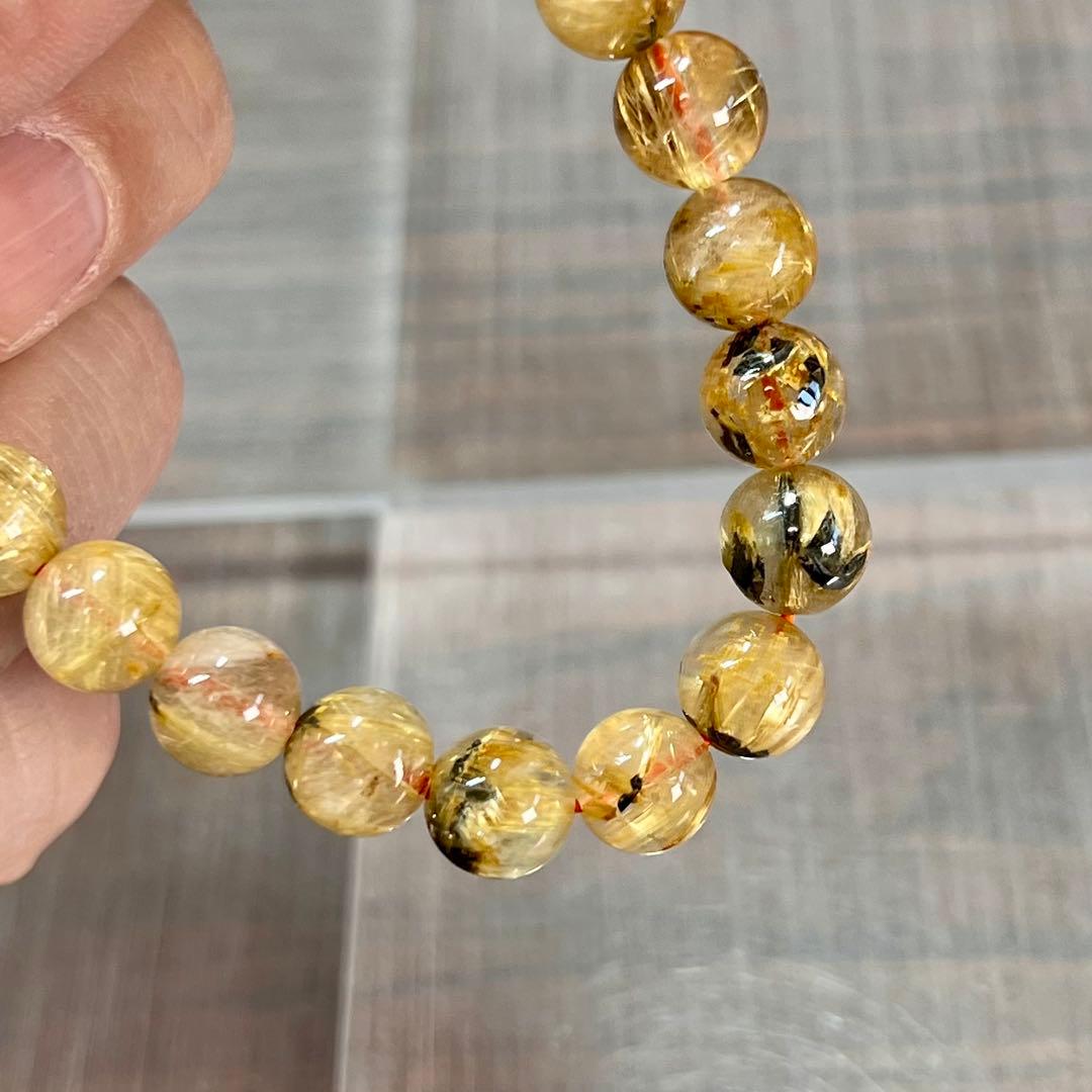 金運強　太陽放射ルチルブレスレット　ヘマタイト　ルチルクォーツ　2-14