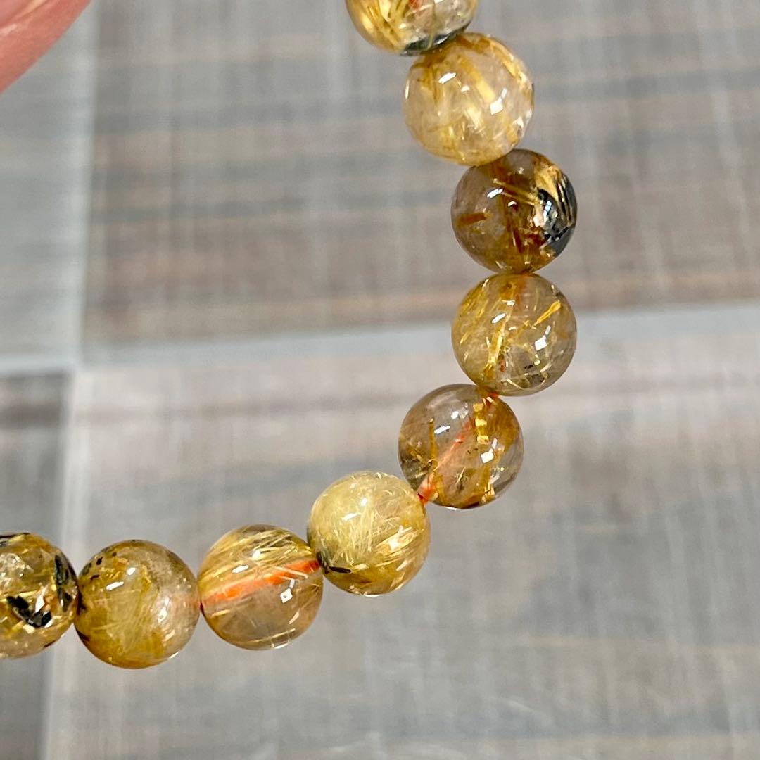 金運強　太陽放射ルチルブレスレット　ヘマタイト　ルチルクォーツ　2-14