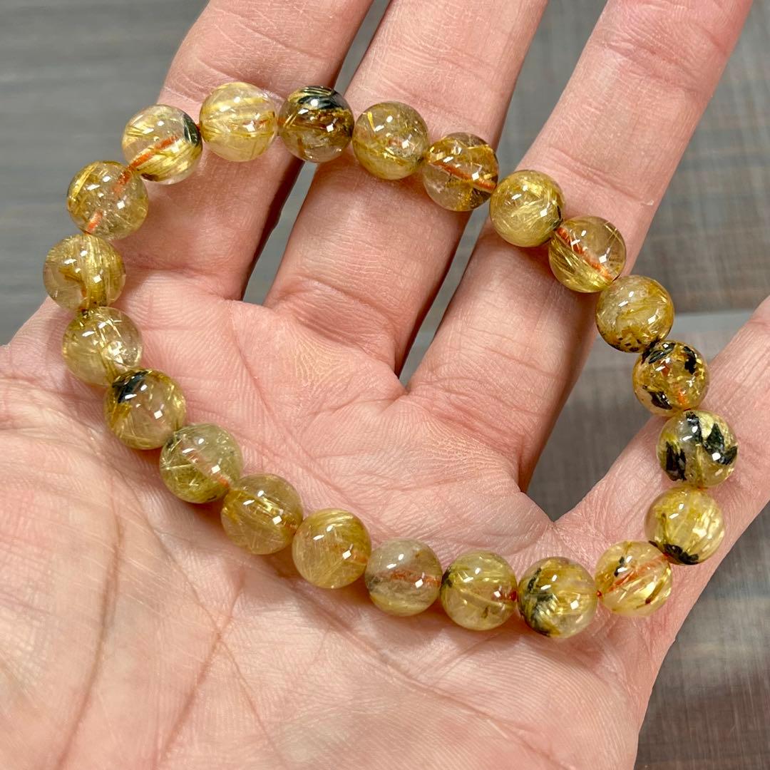 金運強　太陽放射ルチルブレスレット　ヘマタイト　ルチルクォーツ　2-14