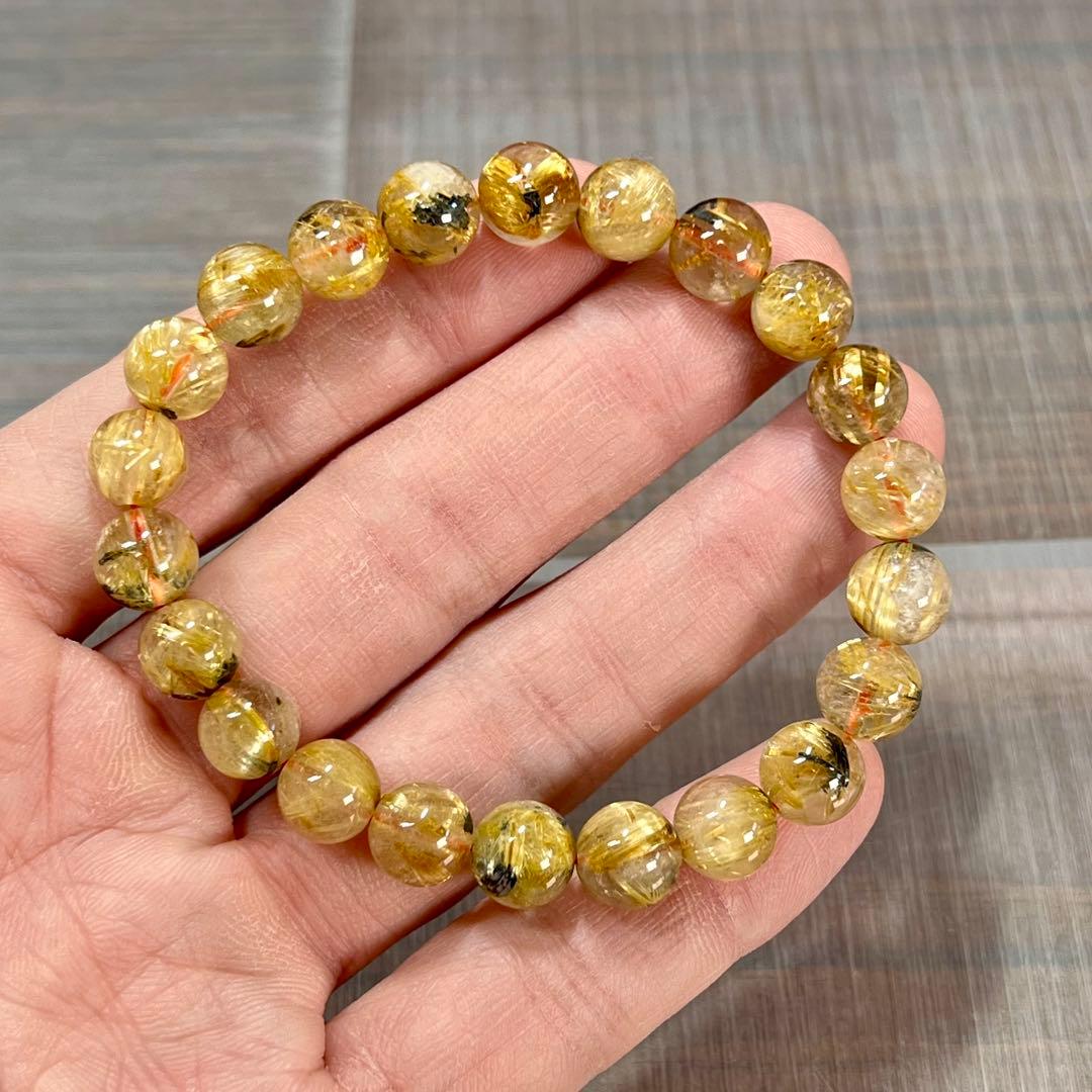 金運強　太陽放射ルチルブレスレット　ヘマタイト　ルチルクォーツ　2-14