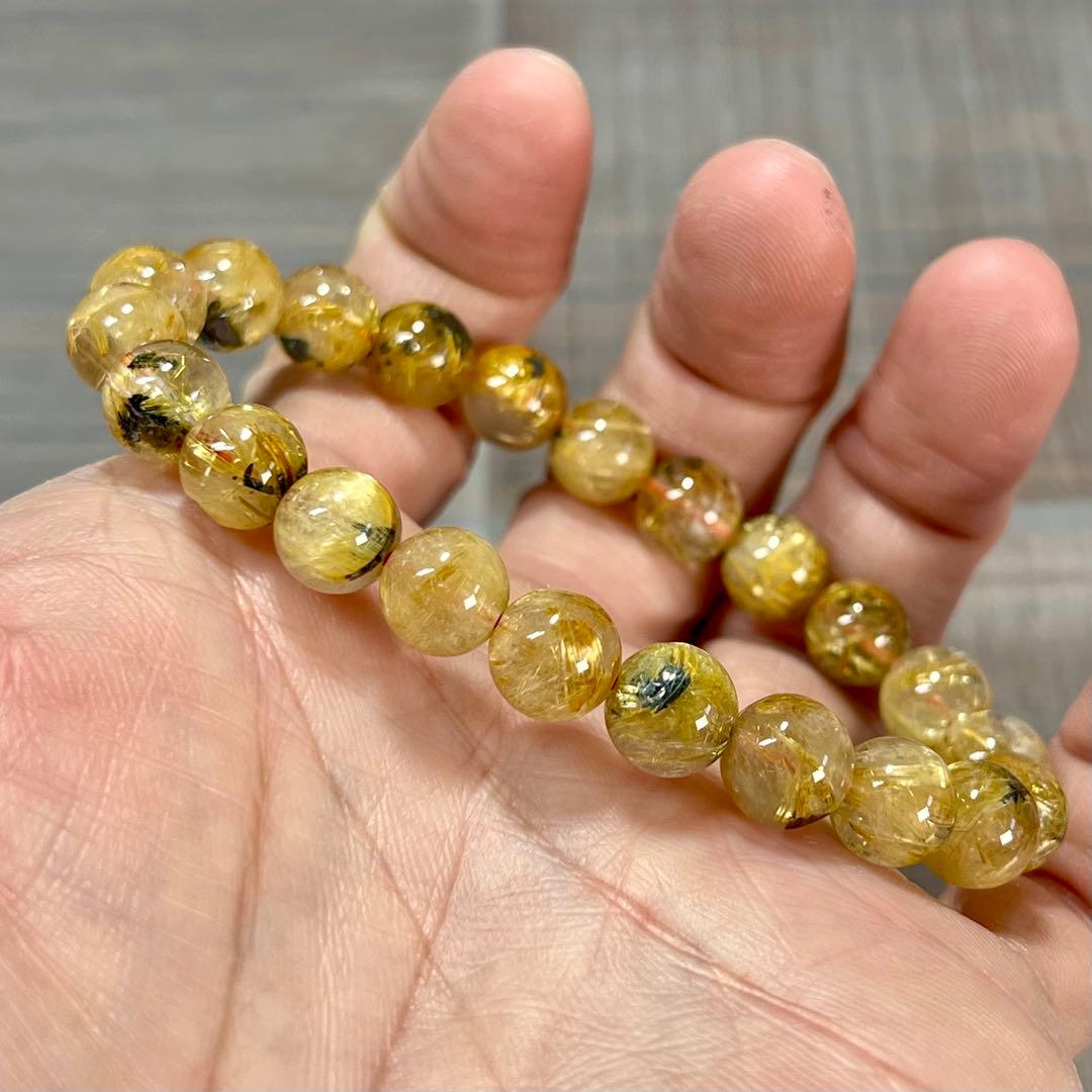 金運強　太陽放射ルチルブレスレット　ヘマタイト　ルチルクォーツ　2-14